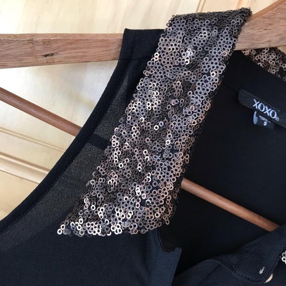 xoxo sequin collar tie front sheer sleeveless top size S - Picture 3 of 4